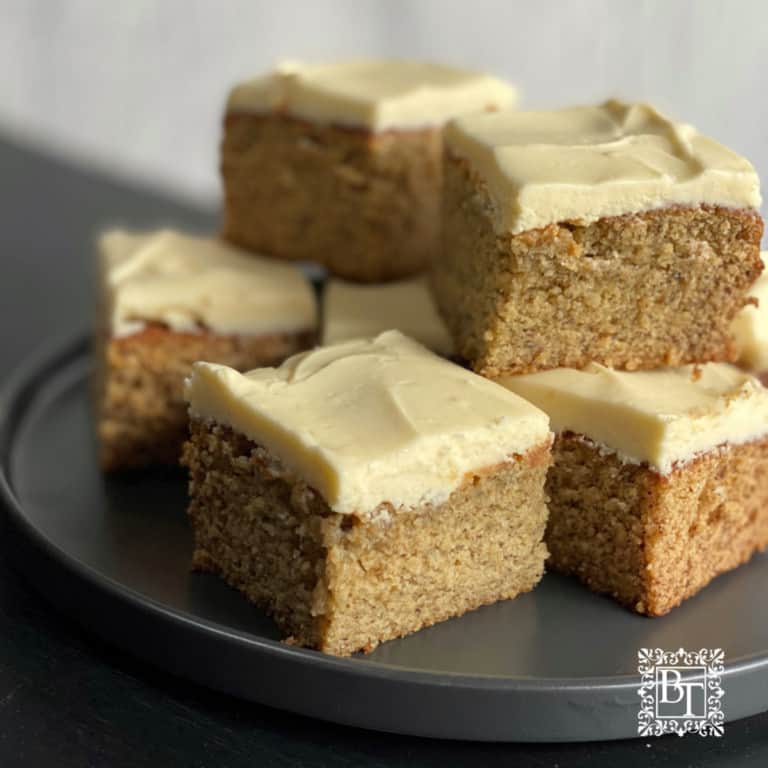 A small stack of banana tray bake slices.