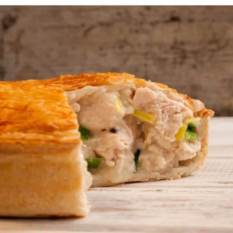 A chicken and leek pie with a bechamel white sauce.