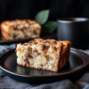 Image of a black plate with a Coffee Butterscotch square of cake